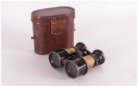 French Horse Racing Binoculars  in a brown leather case. 1920/1930's.