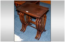 Mahogany Nest Of Three Tables, Lyre Shaped Supports.