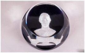 Baccarat France Prince Of Wales Glass Cameo Paperweight Date 1976. complete with box. Mint