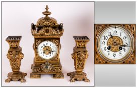 French 19th Century Fine And Ornate Brass Clock Garniture Set Circa 1880 which features Brocot