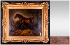 William Woodhouse (1820-1909) Oil On Canvas. Equestrian Portrait, Stallion At Dawn. 25 x 30