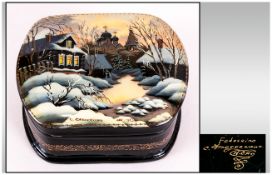 Fine Quality Russian Lacquered Table Box, Hand Painted with Infinite Detail, Depicting Beautiful