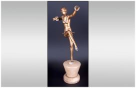 Large Art Deco Figure Of A Dancing Girl, Raised On A Tapering Alabaster Socle, c1930's. Unsigned.