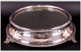 Antique - Circular Large and Impressive Silver Plated and Glass Cake Stand, Raised on 4 Ornate and