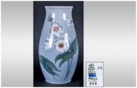 Bing & Grondahl Danish Pottery Porcelain Pottery Vase depicting glowers. 8.5 inches in height.