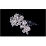 White Austrian Crystal Butterfly Hair Comb, the three butterflies forming an arched piece, 2.75