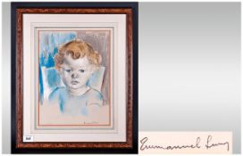 Emmanuel Levy ( 1900-1980 ) Exh 1925 - 1938 Portrait of a Young Child Seated. Pastel Watercolour,