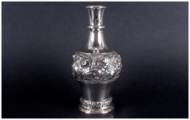 Austria Vienna Silver Vase, Demi Embossed Floral Scroll Design, Hallmarked For 1847 Marked TR.