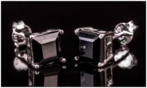 Black Spinel Square Stud Earrings, 1ct of the glossy black gemstone, in a simple square cut, set