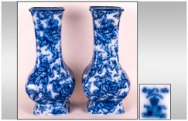Losol Ware Cavendish Pattern Pair of Fine Blue on Blue Vases. Reg Num.595146. Printed Mark for