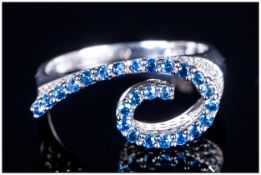Modern Unique Fashion/Designer 18ct White Gold Sapphire & Diamond Ring, Marked 750. Sapphires of