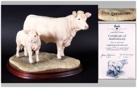 Border Fine Arts Ltd and Numbered Edition Handmade Fine and Large Group Figure ' Charolais Cow &