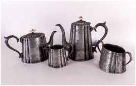 Four Piece Brittania Metal Pewter Engraved Teaset.