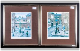 Pair Of Tom Dodson Pencil Signed Prints. 1. Scenes Of Smith St, 2. Scenes Of Mill St.