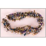 Multicolour Keshi Pearl and Gemstone Necklace, comprising five strands of peacock, pale blue and