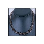 Smoky Quartz Beaded Necklace, the front section comprising smooth, clear, round, smoky quartz coin