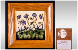Moorcroft Framed Wall Plaque ' Ashwood Hepatica ' Pattern. Date 2000, Without Frame, Size 6 x 6