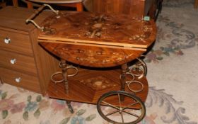 Wooden Lacquered Drinks Trolley with Flowers Printed on Wood.