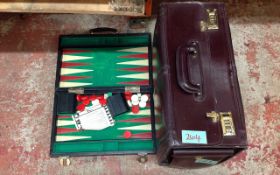 1 Leather Briefcase / Overnight Bag & 1 Backgammon Game In Box.