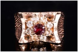 Ladies 9ct Gold Ruby and Diamond Ring. Fully Hallmarked. Flower head Setting. 7 grams.