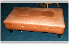 Large Tan Leather Pouffe Of Rectangular Form Height 15 Inches, 49x24 Inches