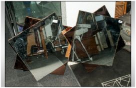 Pair Of Deco Style Wall Mirrors in a star shape with a central square mirror with pontil. 24x24''