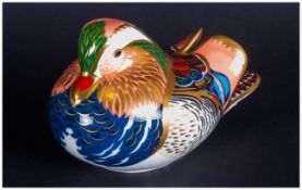 Royal Crown Derby Technicolours Paperweight 'Mandarin Duck' silver stopper. Date 2003. Excellent
