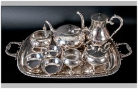 Large Silver Plated Tray and 5 Piece Tea-Set, Stamped Winchester, Hand Engraved, Made In England.