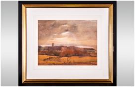 Albert Phillip - Famous Lancaster Artist, Title ' Sunset Over Lancaster ' Watercolour. Gallery Label