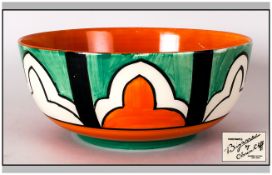 Clarice Cliff Hand Painted Footed Bowl, Features Orange, Green and Black Colour way. 3.25 Inches