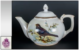 Royal Worcester Hand Painted Blackbirds Teapot on White Ground. Signed W. Powell. Date 1911. 4