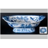 Georgian - Blue and White Mandarin Opaque China Footed Serving Dish. c.1820. 4.25 Inches High & 13