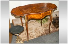 French Rosewood Shaped Top Flap Sided Centre Table with shaped drawer front, floral inlayed top