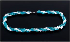 Rainbow Moonstone, Paraibe Apatite and Neon Apatite Torsade Necklace, a row each of the three