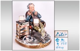 Capodimonte Early and Signed Figure ' The Coin Collector ' Signed Milio. 10.5 Inches HIgh. Excellent