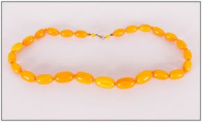 Butterscotch Amber Coloured Necklace, Early 20thC 24 Inch Graduating Beads.