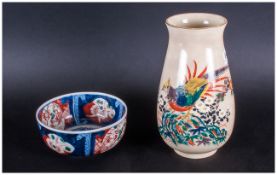 Small Japanese Imari Bowl, Together with a Satsuma Vase decorated with coloured enamel bird
