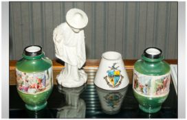Small Collection Of Pottery Comprising Worcester Figure, Two Small Vases With Silver Rims