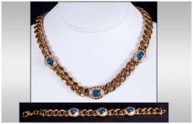 A High Quality Cartier Style Fashion and Vintage Gold Tone and Paste Necklace and Bracelet. c.