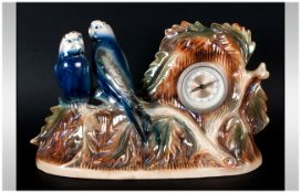 Jema Holland Ceramic Mantle Clock with  Budgerigar Decoration. 8 inches in diameter.