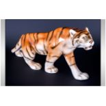 Royal Dux Wild Animal Figure ' Tiger ' In an Attacking Position. Marked to Base. 6.75 Inches High,