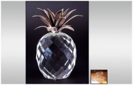 Swarovski - Large Cut Crystal / Rhodium Pineapple. 1981-1986. Mint Condition. Stands 4 Inches High.