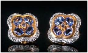 Tanzanite Quatrefoil Stud Earrings, each earring comprising four of the rare, single source