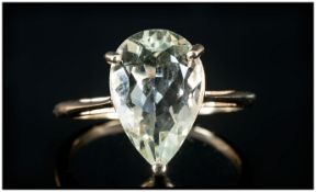 Green Amethyst Pear Cut Solitaire Ring, the classic pear cut of 4.5cts set simply in a 14ct gold
