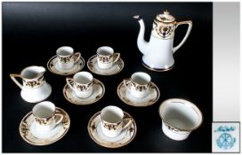 Noritake Fine - Early 20th Century ( 15 ) Piece Coffee Set, with Raised Gold Decoration on White