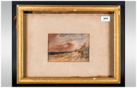 Framed 'Seascape' Watercolour In the Style of Thomas Bush Hardy  unsigned, gilt frame. 7 by 5