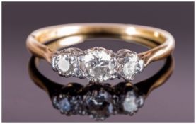 Antique 18ct Gold & Platinum 3 Stone Diamond Ring marked 18ct & plat. Old cut and good colour.