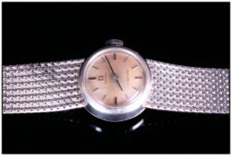 Ladies Omega Ladymatic 18ct White Gold Wrist Watch, With 18ct White Gold Integral Bracelet. c.1980'