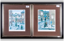 Pair Of Tom Dodson Pencil Signed Prints. 1. Scenes Of Smith St, 2. Scenes Of Mill St. Embossed