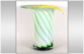 Murano Style Large Column Vase with 'Jack in the pulpit' style rim, with a swirled pattern in spring